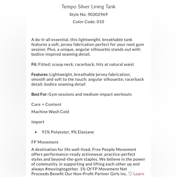 NWT FP FREE PEOPLE Movement Tempo Silver Lining Tank racerback summer workout XL - Picture 5 of 10